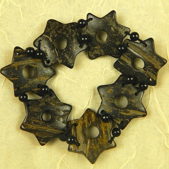 Star of David Wood Beaded Bracelet Stretch Cord 7.5" Judaica Spiritual Jewelry - Picture 1 of 2